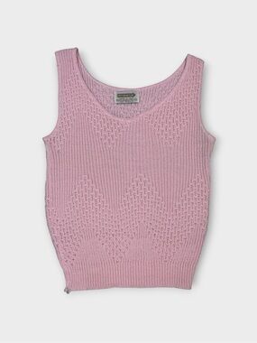 70s Vintage Fortune Knits Pink Knit Sweater Tank Top USA Cottagecore Y2K Size S